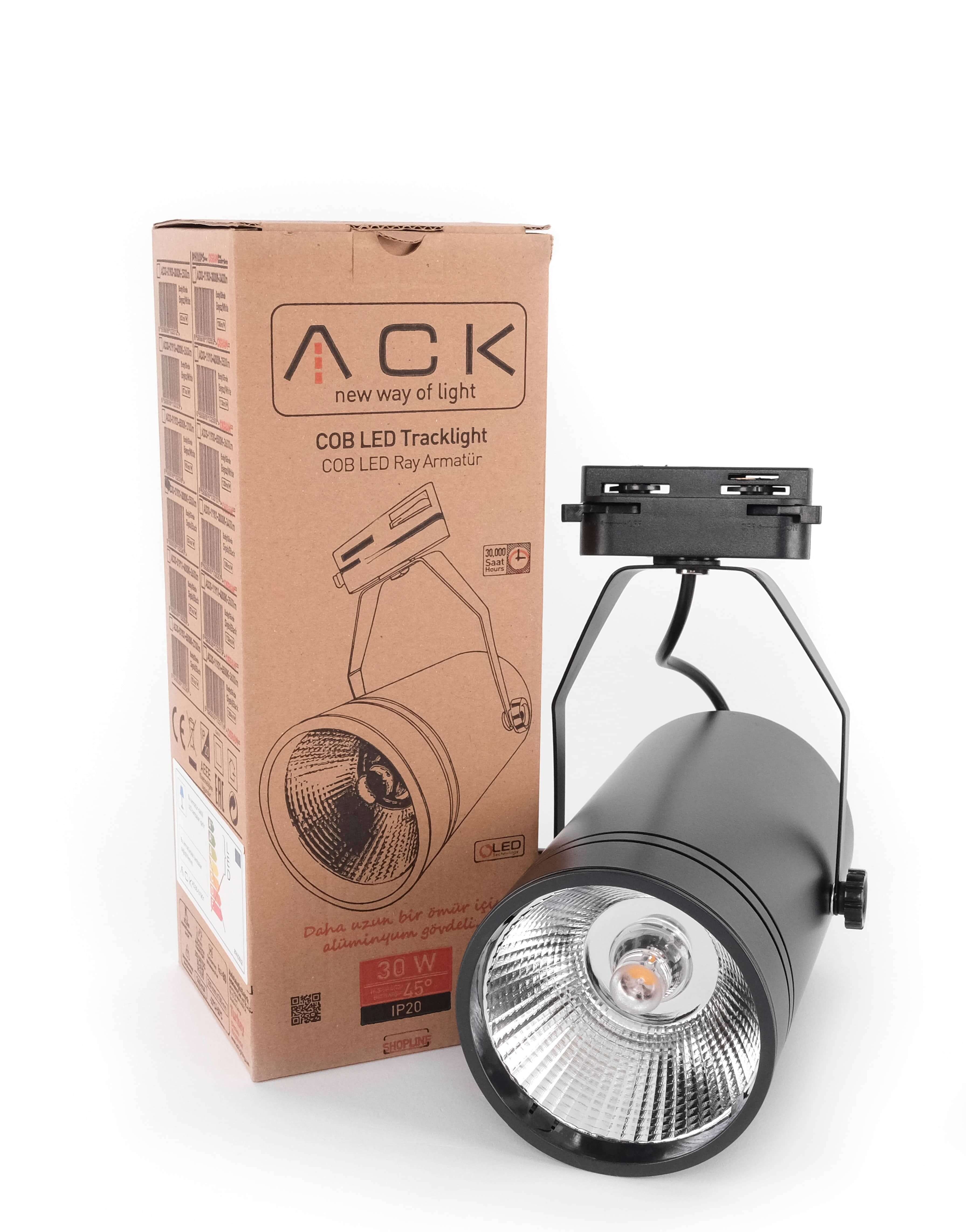 ACK 30W Sıyah 3000K Cob Led Monofaze Ray Armatürü AD30-01901 en uygun fiyatlı satıcı