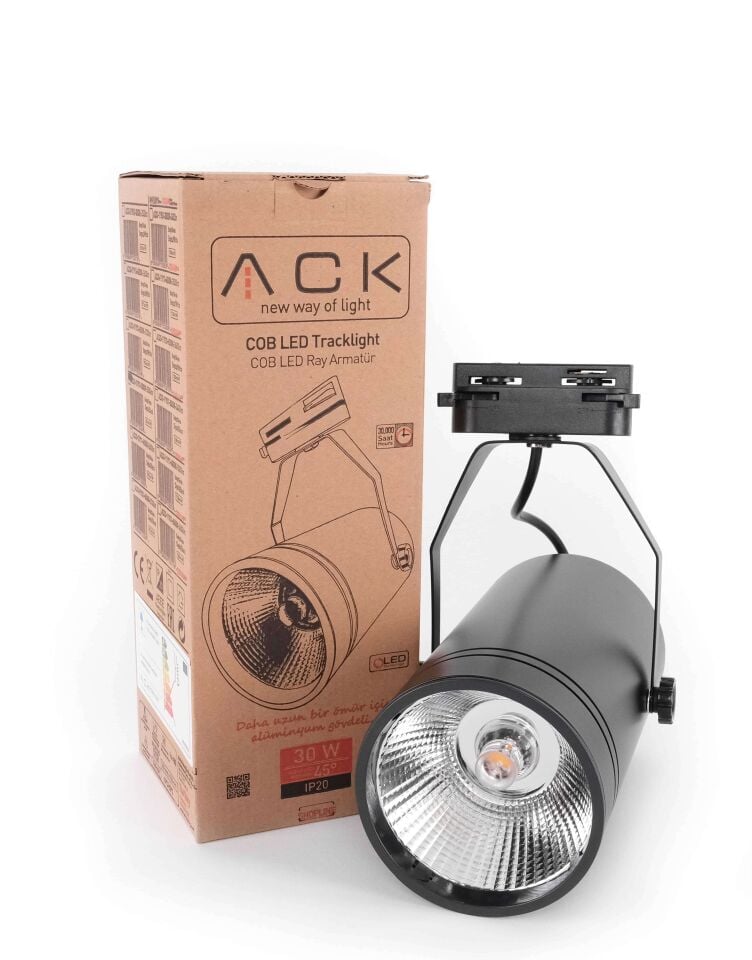 ACK 30W Sıyah 3000K Cob Led Monofaze Ray Armatürü AD30-01901