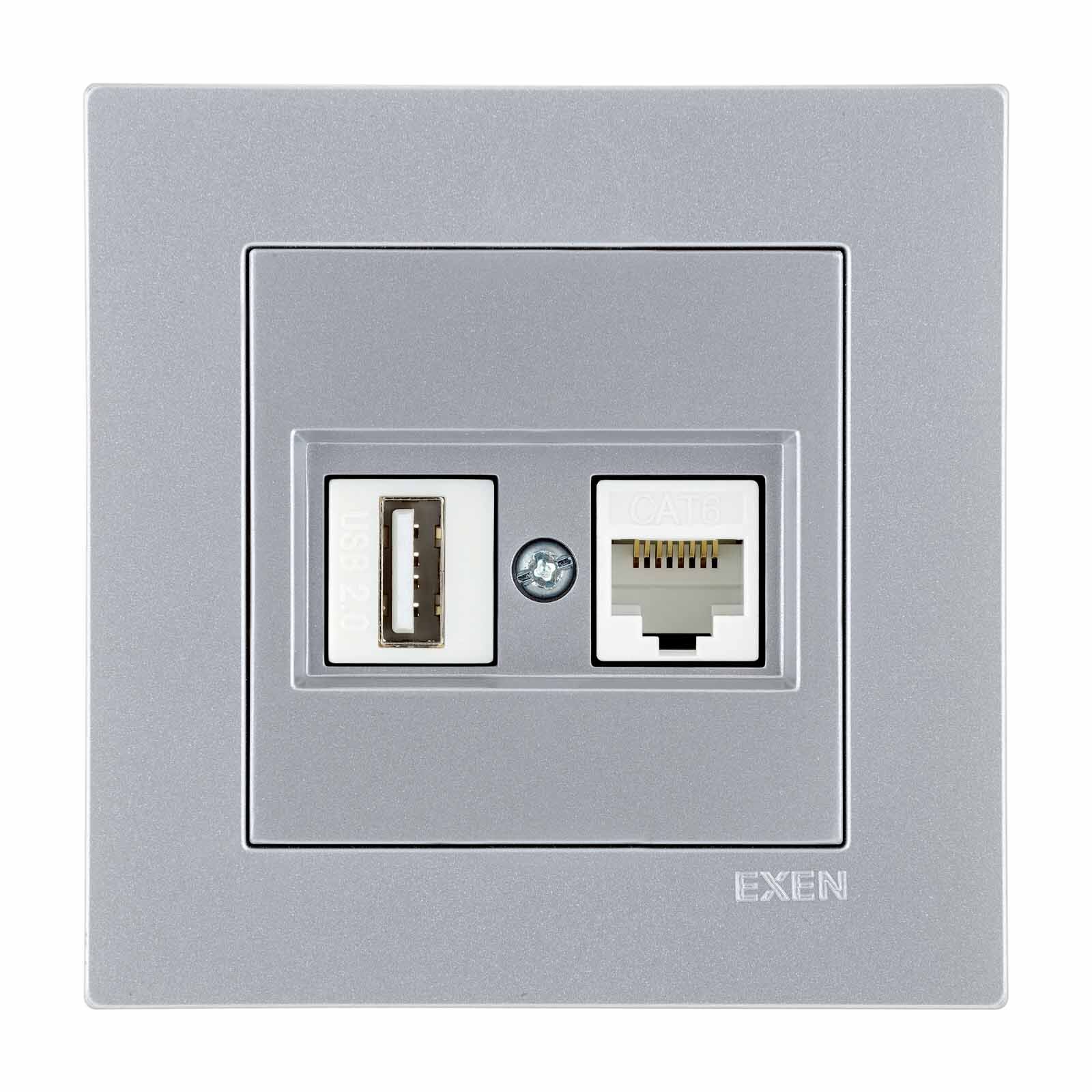 Exen Karell Gümüs Data+Usb Prizi Jakli (Sarj Edemez) Komple Takim