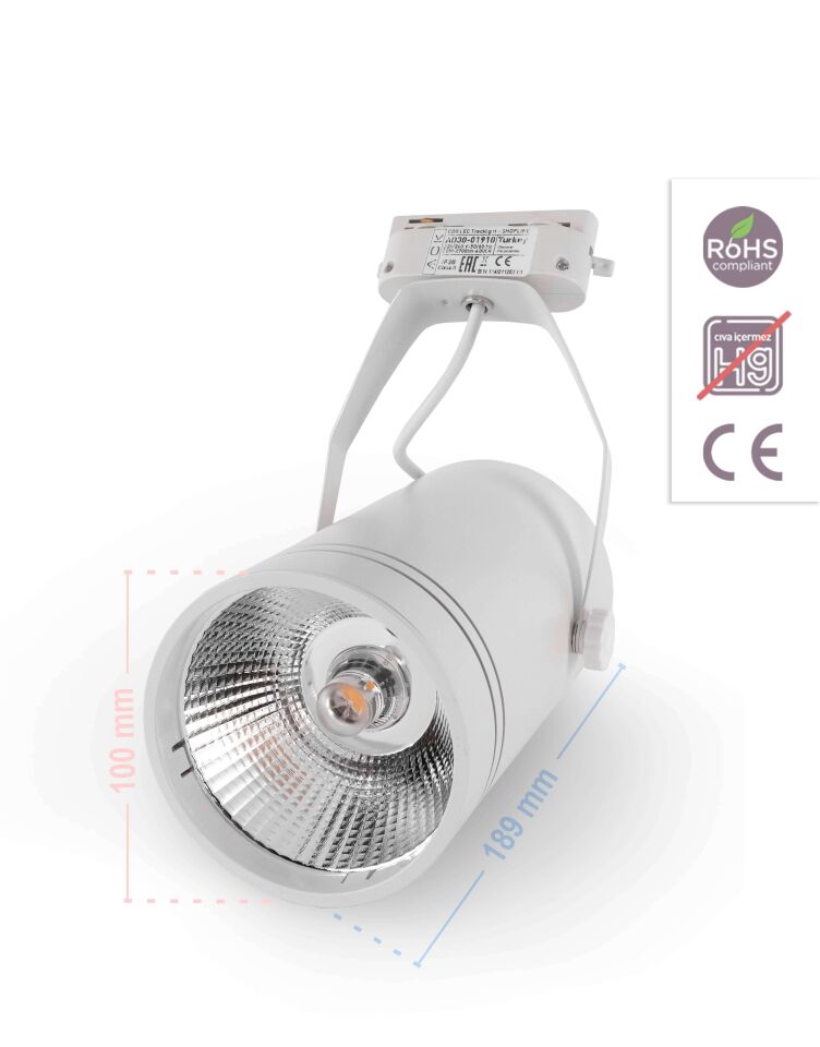 ACK 30W Beyaz 4000K Cob Led Monofaze Ray Armatürü AD30-01910