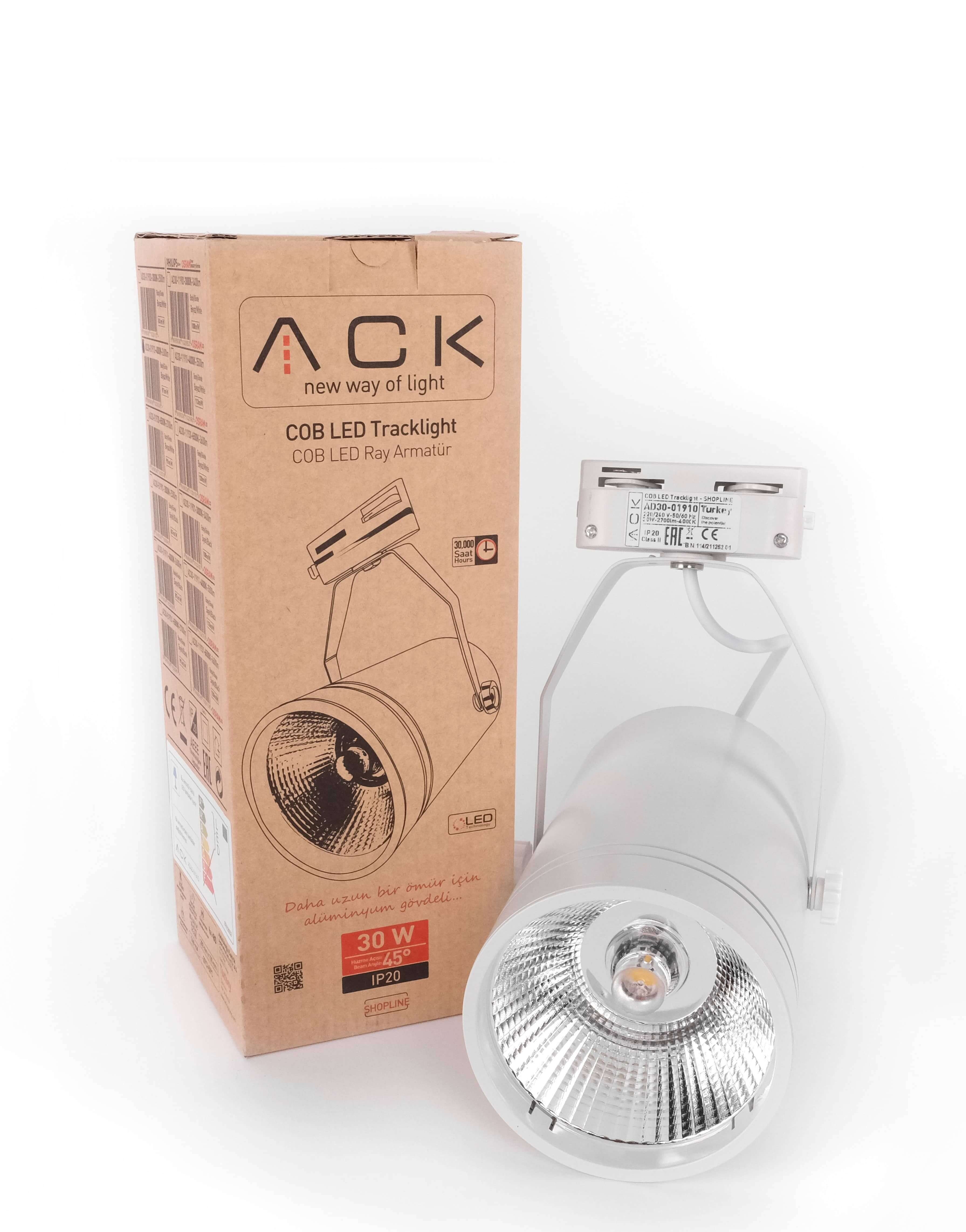 ACK 30W Beyaz 4000K Cob Led Monofaze Ray Armatürü AD30-01910