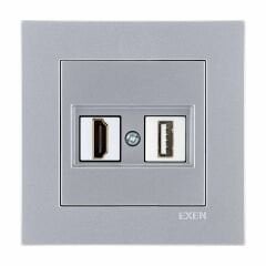 Exen Karell Gümüs Hdmi+Usb Prizi Jakli (Sarj Edemez) Komple Takim