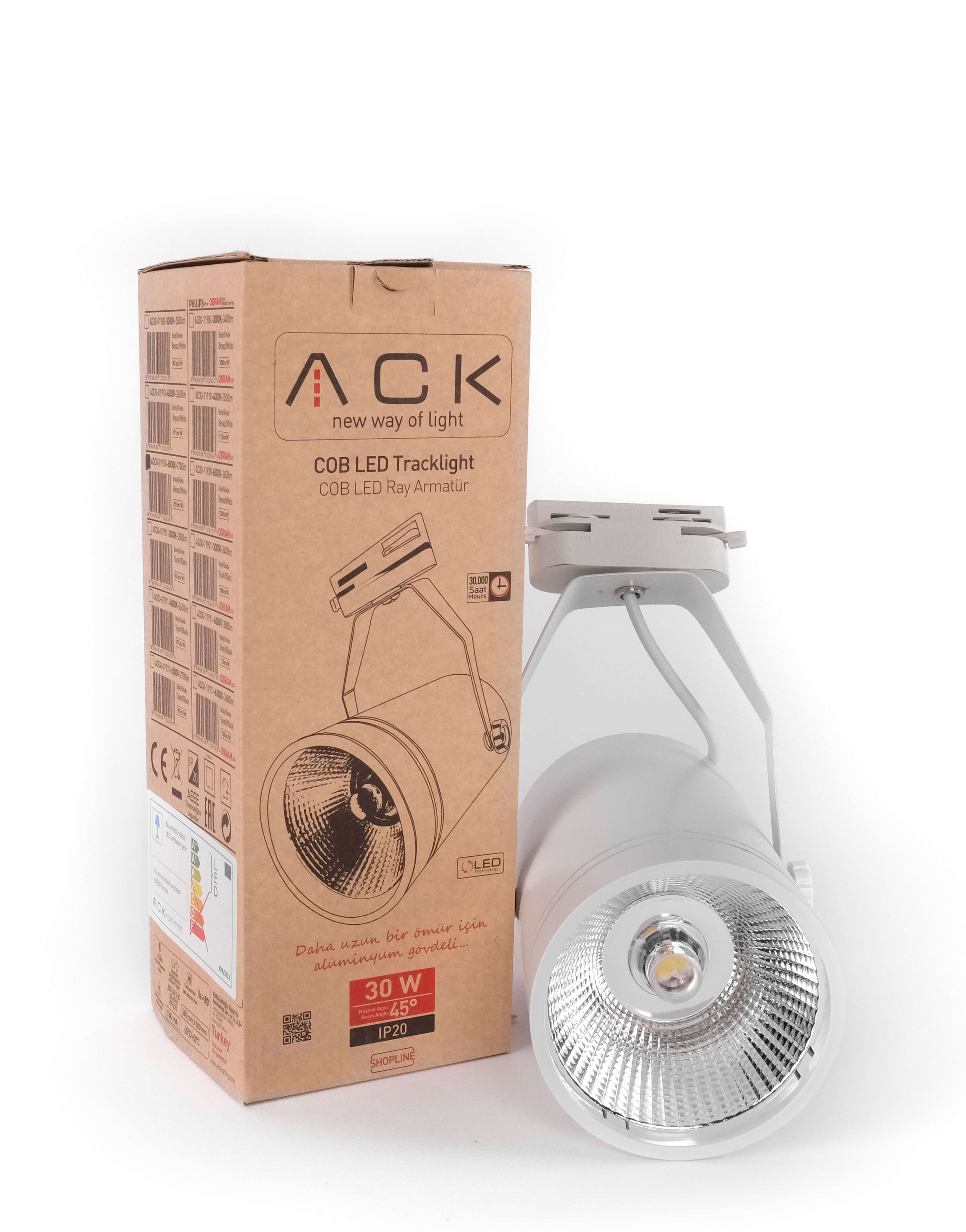 ACK 30W Beyaz 6500K Cob Led Monofaze Ray Armatürü AD30-01930 en uygun fiyatlı satıcı