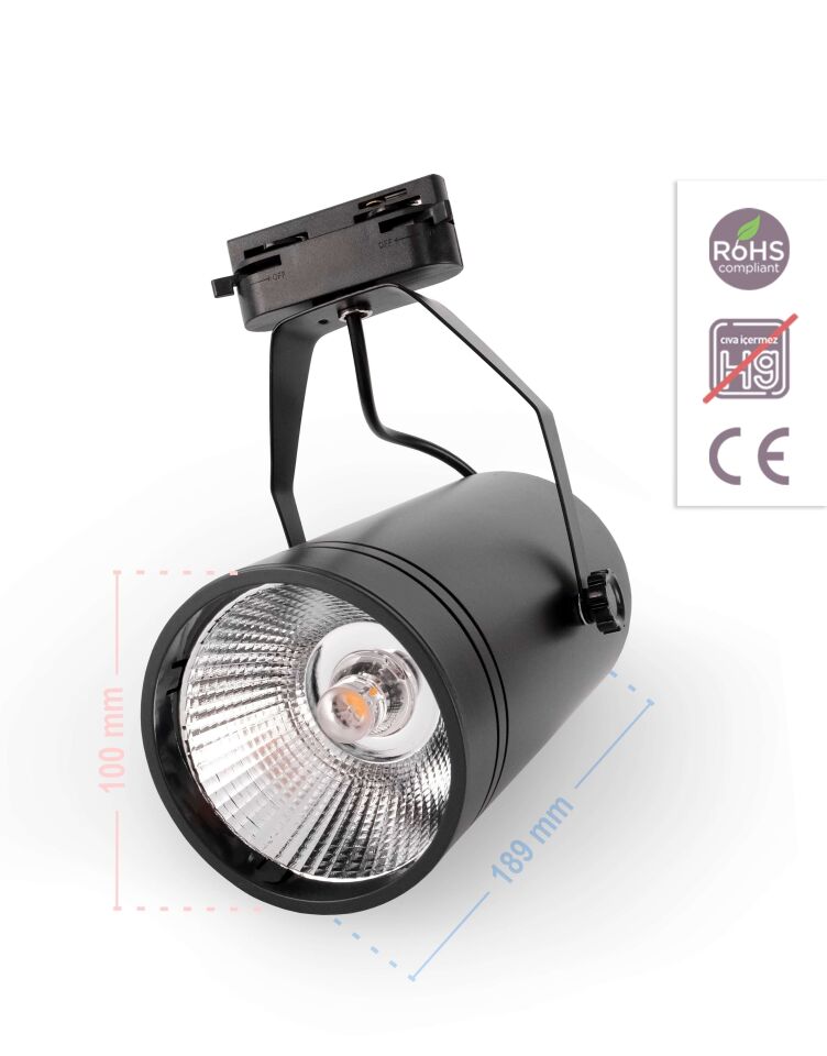 ACK 30W Sıyah 6500K Cob Led Monofaze Ray Armatürü AD30-01931