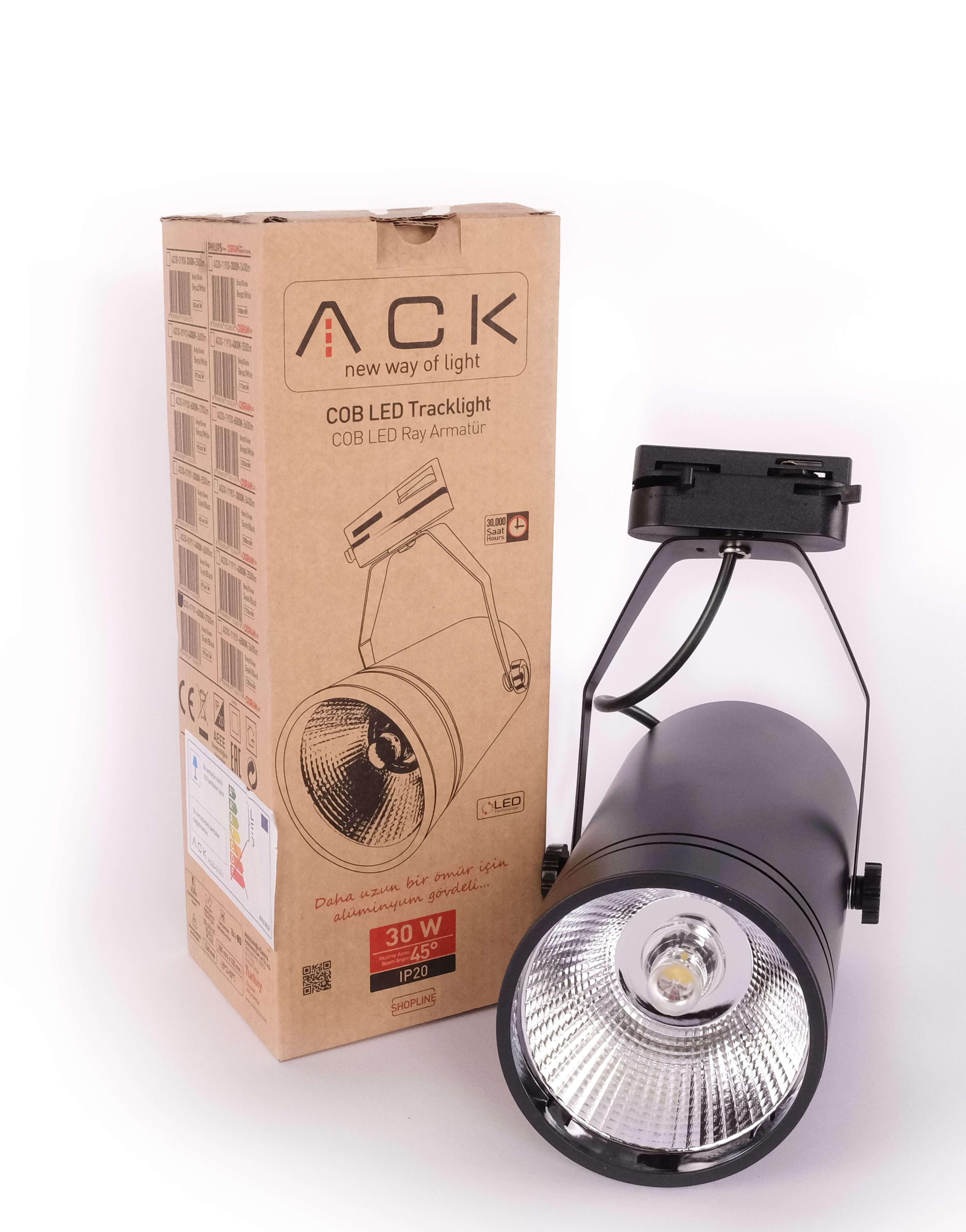 ACK 30W Sıyah 6500K Cob Led Monofaze Ray Armatürü AD30-01931 en uygun fiyatlı satıcı
