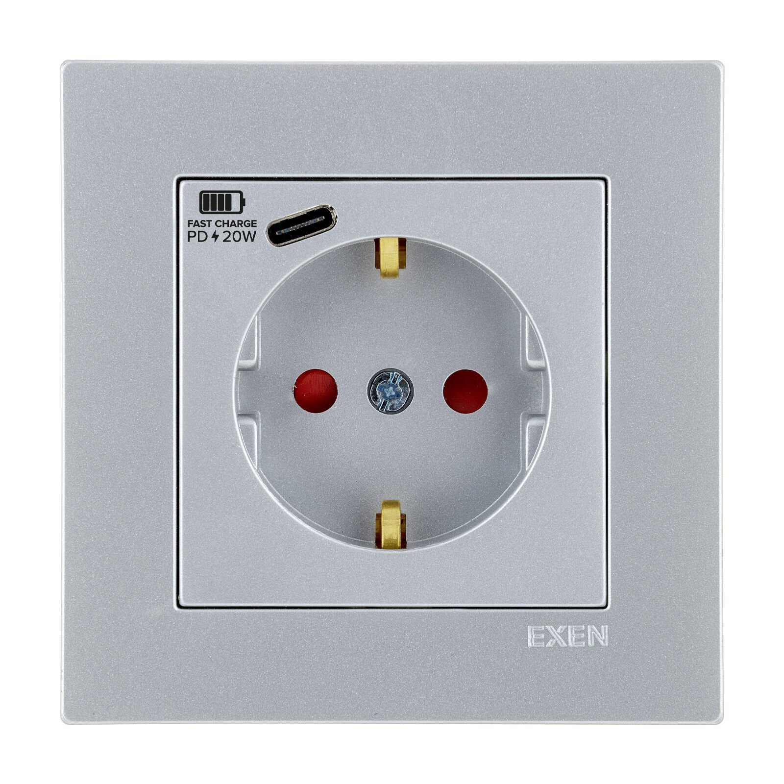 Exen Karell Gümüs Toprakli Priz + Type-C Komple Takim