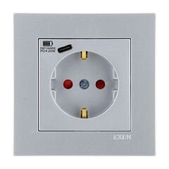 Exen Karell Gümüs Toprakli Priz + Type-C Komple Takim