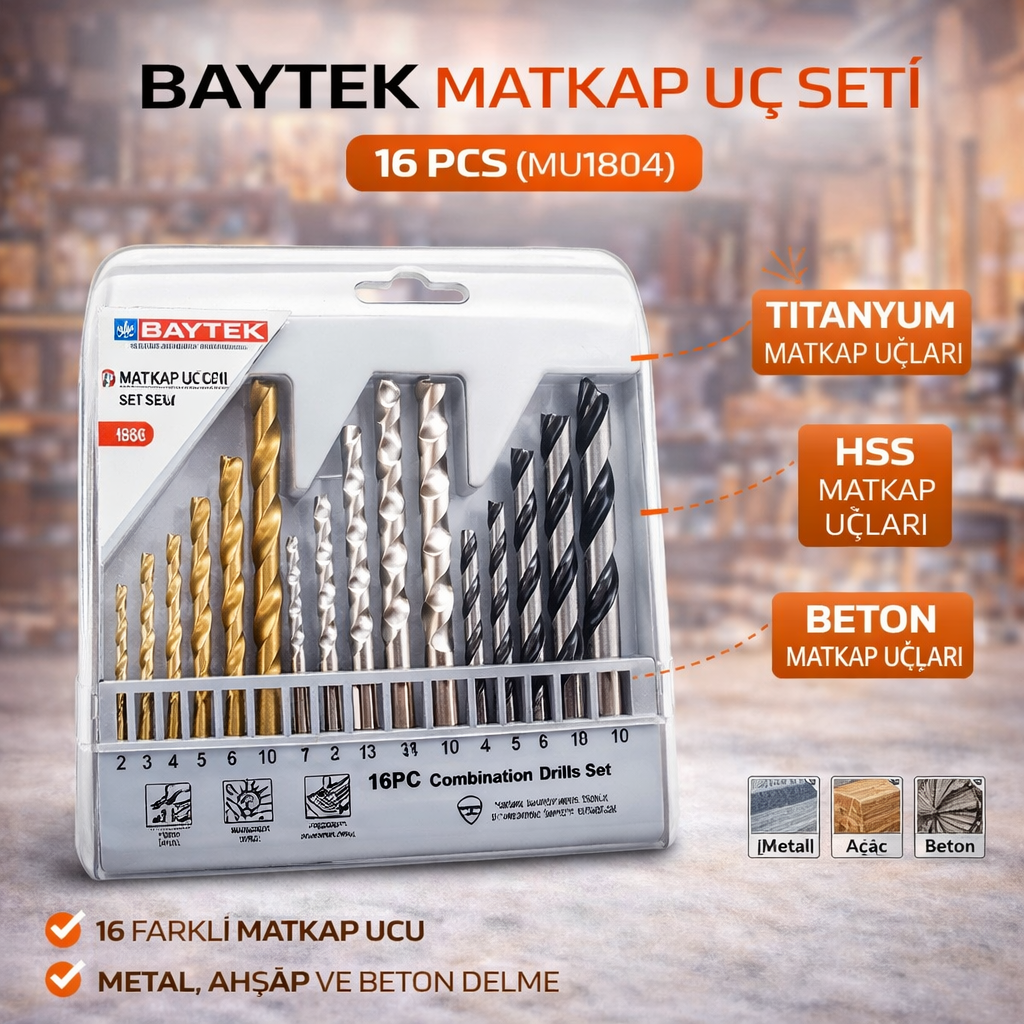 Baytek Matkap Uç Seti 16 Pcs Mu1804