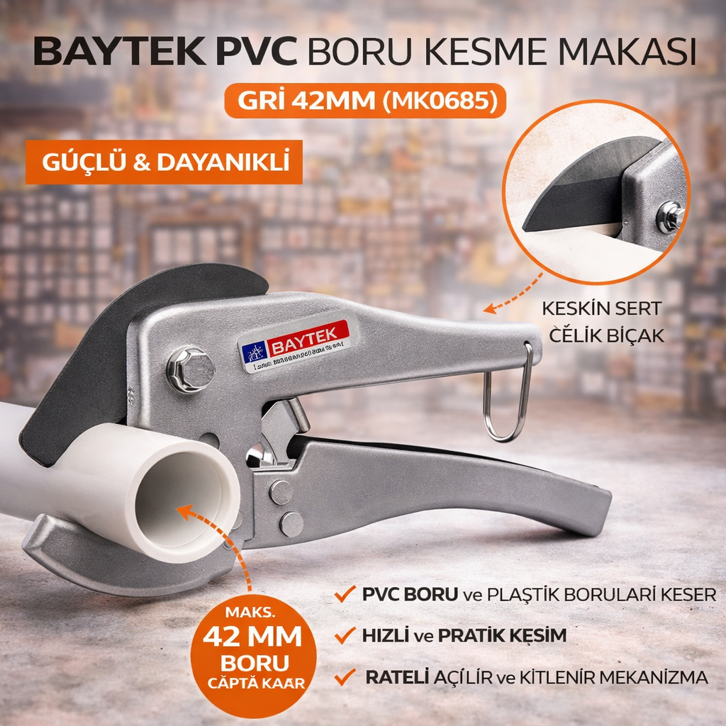 Baytek Pvc Boru Kesme Makasi Gri 42Mm (Mk0685)