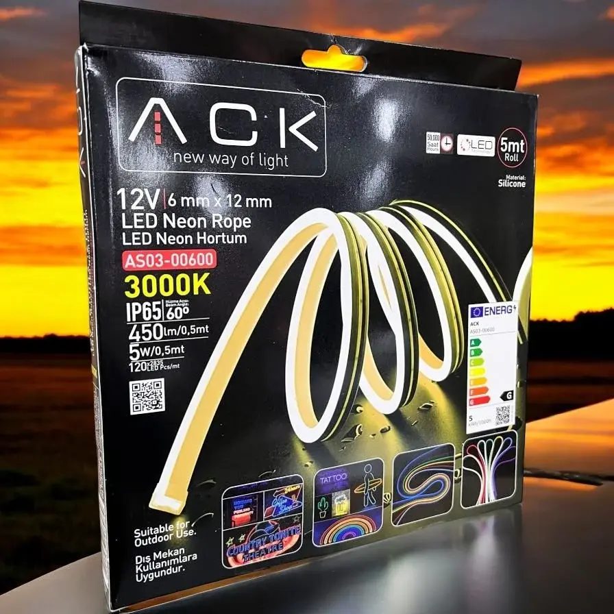 ACK 12V Neon Hortum 3000K 25Mt/Makara 2835 AS03-00600 en uygun fiyatlı satıcı