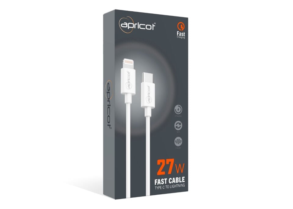 Apricot APC-PD27L PD 1 Metre Type C to Lightning PD 27W QuickCharge Beyaz Hizli Sarj Kablosu