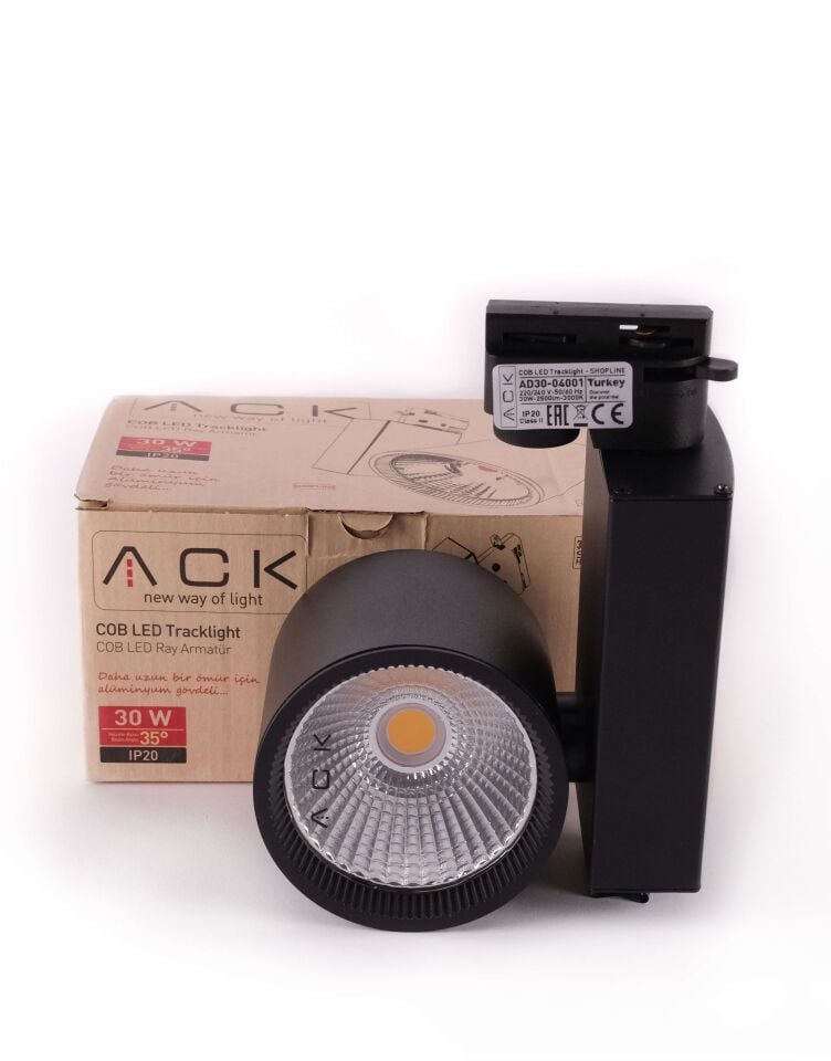 ACK 30W Sıyah 3000K Cob Led Monofaze Ray Armatürü AD30-04001