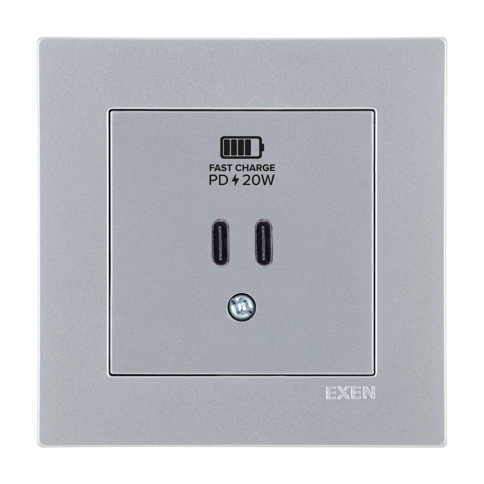 Exen Karell Gümüs 2X Usb Sarj Prizi Type-C Komple Takim