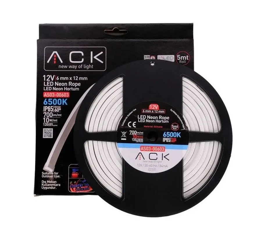 ACK 12V Neon Hortum 6500K 5Mt/Makara 2835 AS03-00603 en uygun fiyatlı satıcı