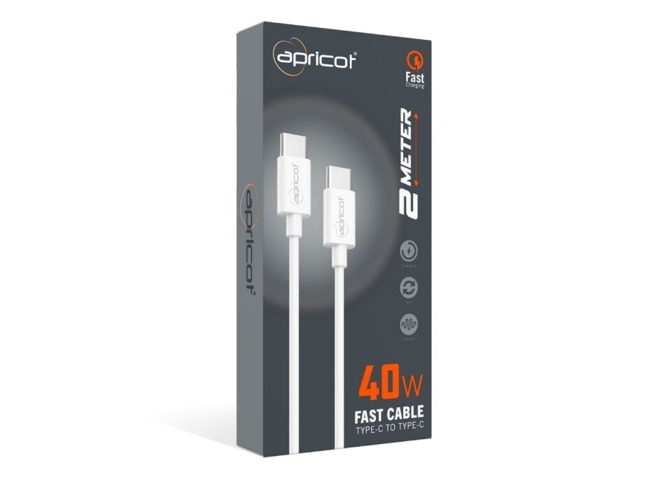 Apricot APC-PD360T PD 2 Metre Type C to Type C 40W QuickCharge Beyaz Hizli Sarj Kablosu