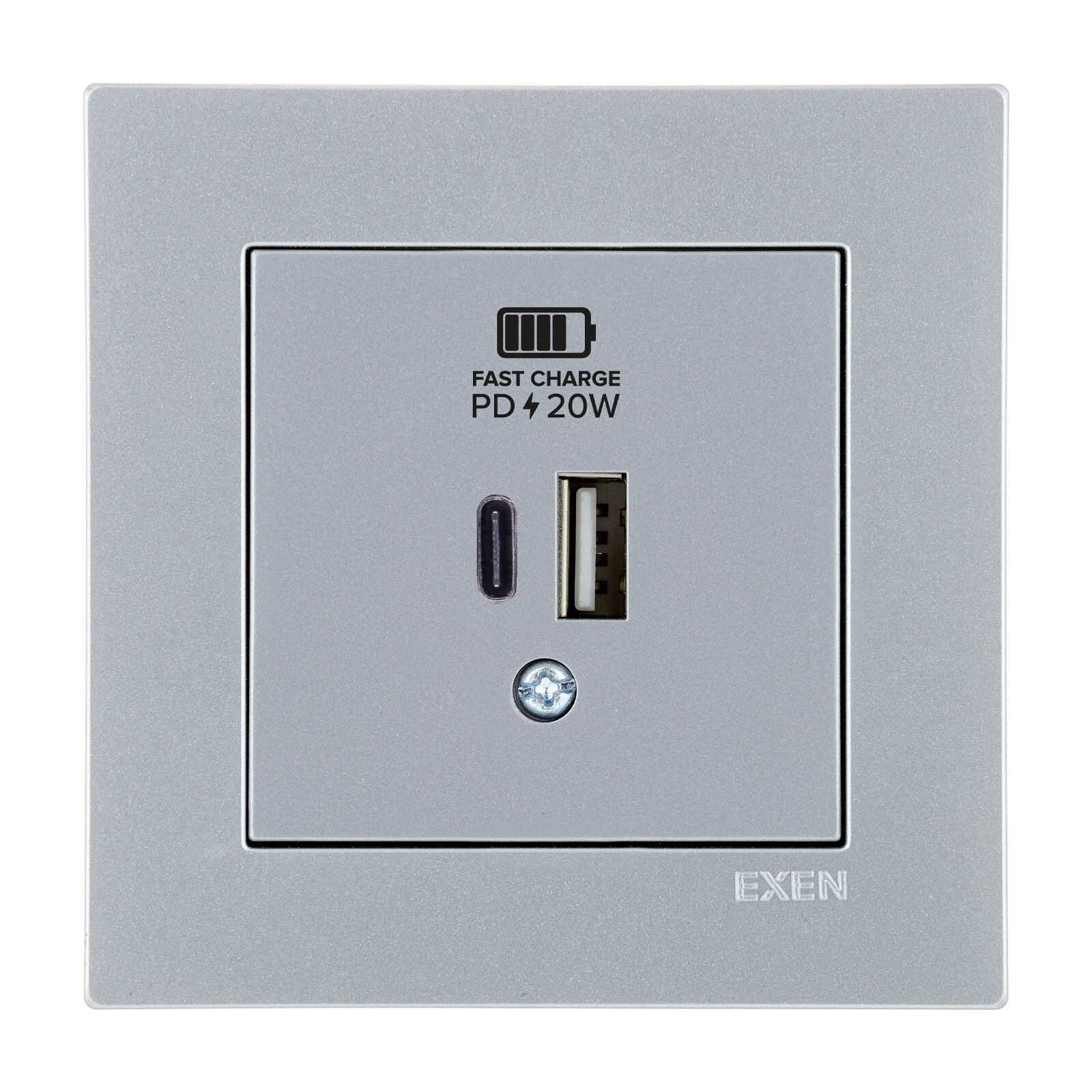 Exen Karell Gümüs 2X Usb Sarj Prizi Type-C + Type-A Komple Takim