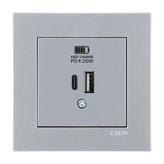 Exen Karell Gümüs 2X Usb Sarj Prizi Type-C + Type-A Komple Takim