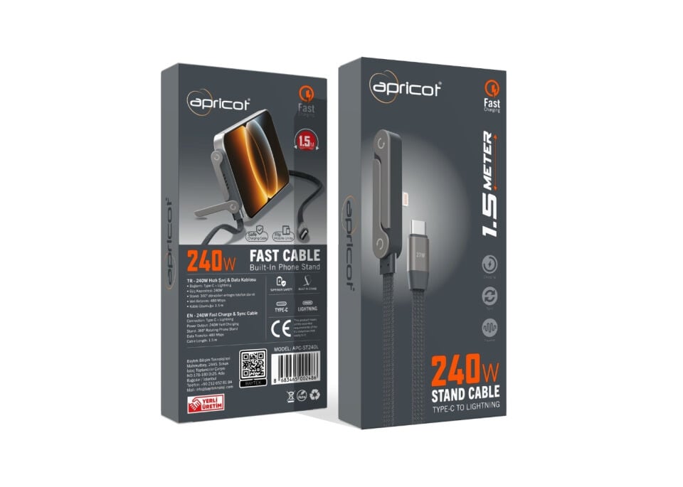 Apricot APC-ST240L Telefon Standli Type-C to Lightning 240W Hizli Sarj + Data Kablosu