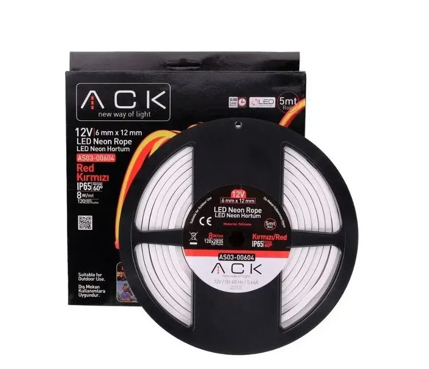 ACK 12V Neon Hortum Kırmızı 5Mt/Makara 2835 AS03-00604