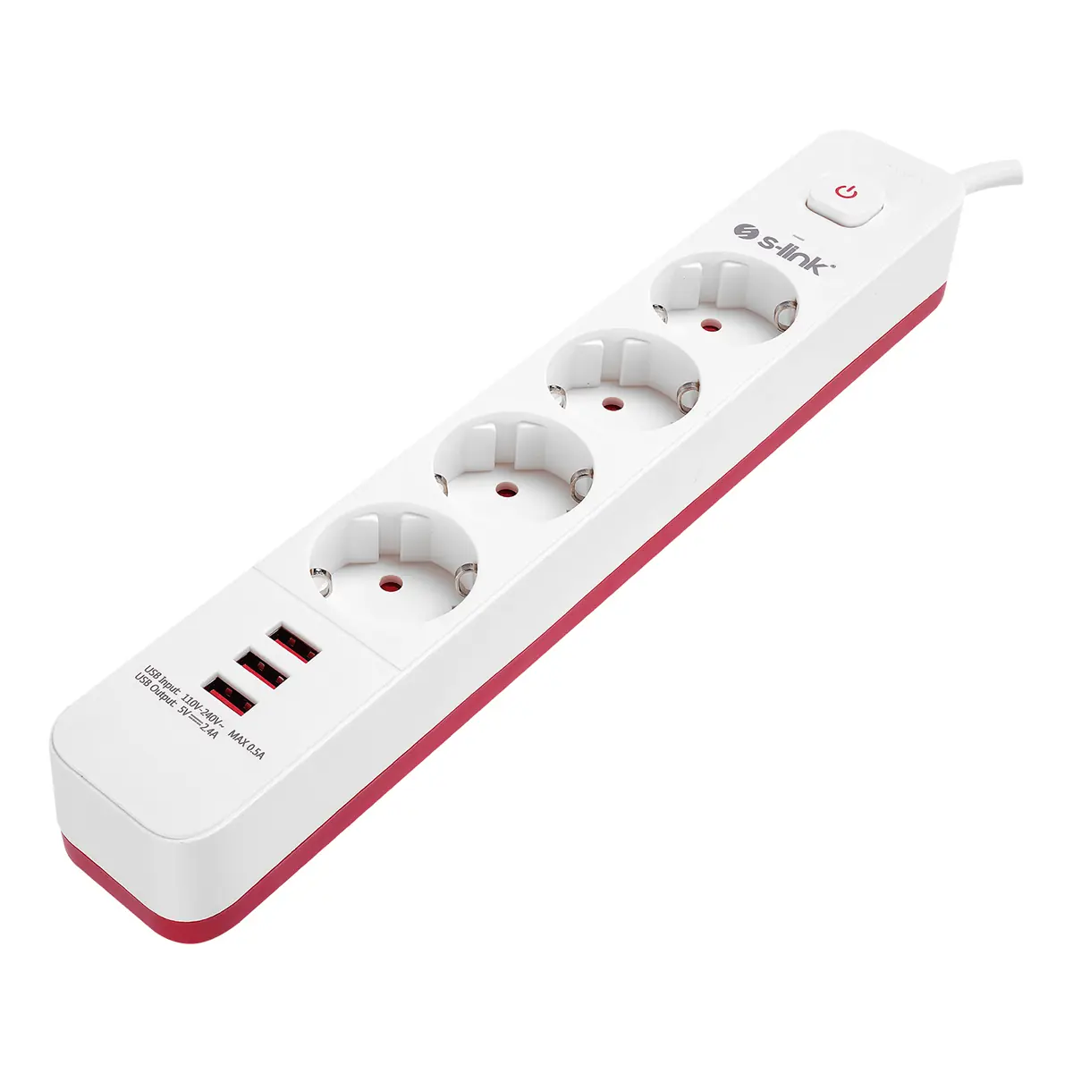 S-link 4lü Anahtarli Akim Korumali Priz SPG403U 1.5m 1.5mm 100% Bakir 750 Joule 3 Usb 5V2.4A 4lü Anahtarli Akim Korumali Priz (SPG403U) - Görsel 1