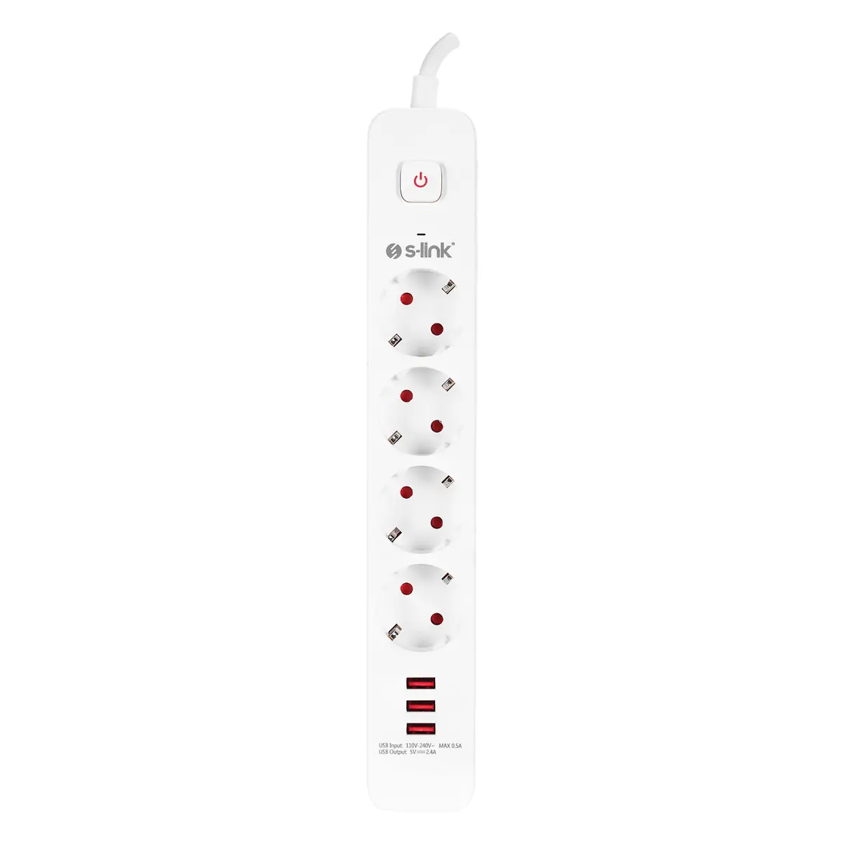 S-link 4lü Anahtarli Akim Korumali Priz SPG403U 1.5m 1.5mm 100% Bakir 750 Joule 3 Usb 5V2.4A 4lü Anahtarli Akim Korumali Priz (SPG403U) - Görsel 3