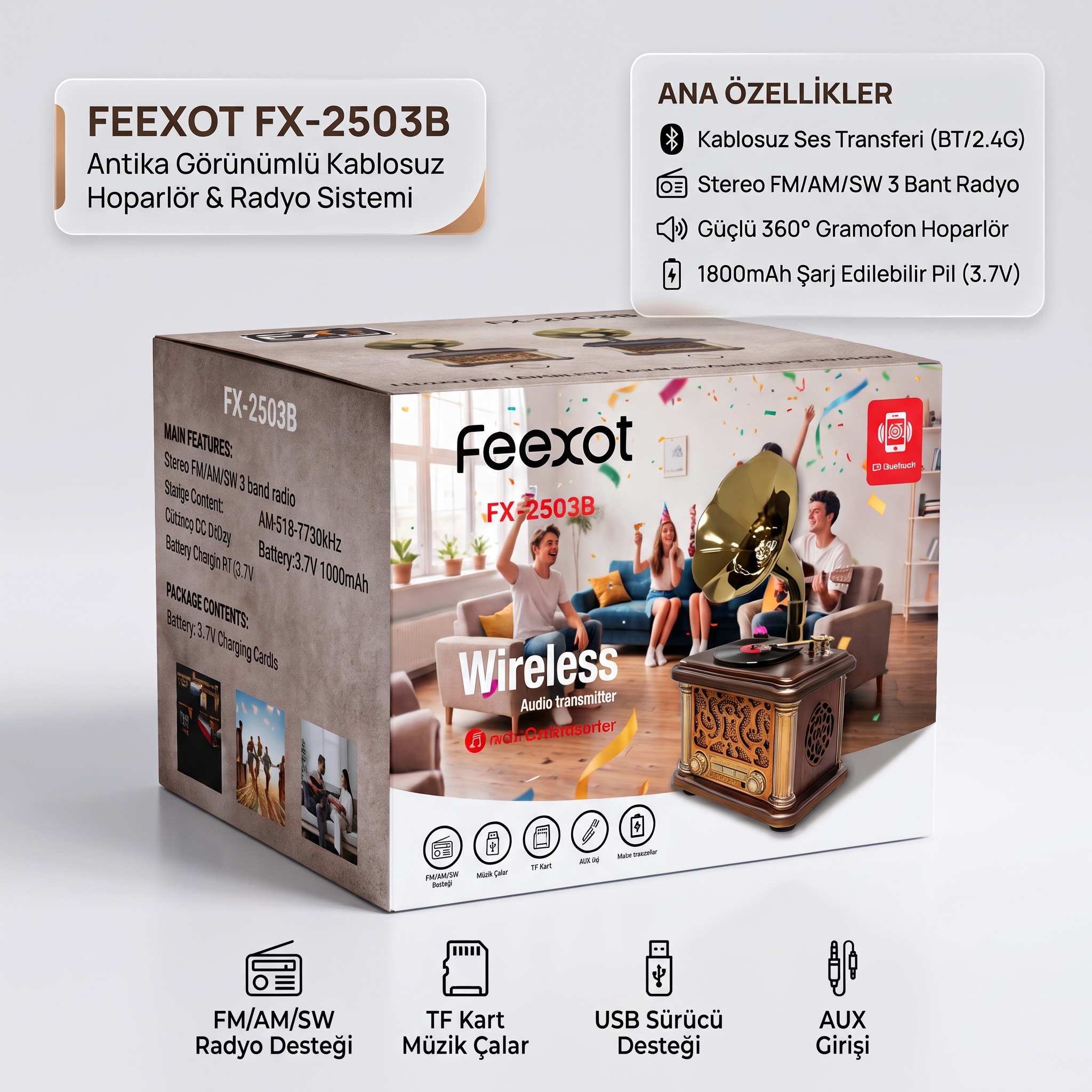 Platoon PL-4719 Nostaljik Radyo - Bluetooth, FM, USB ve SD Girişli Hoparlör (Pl-4719) - Görsel 1