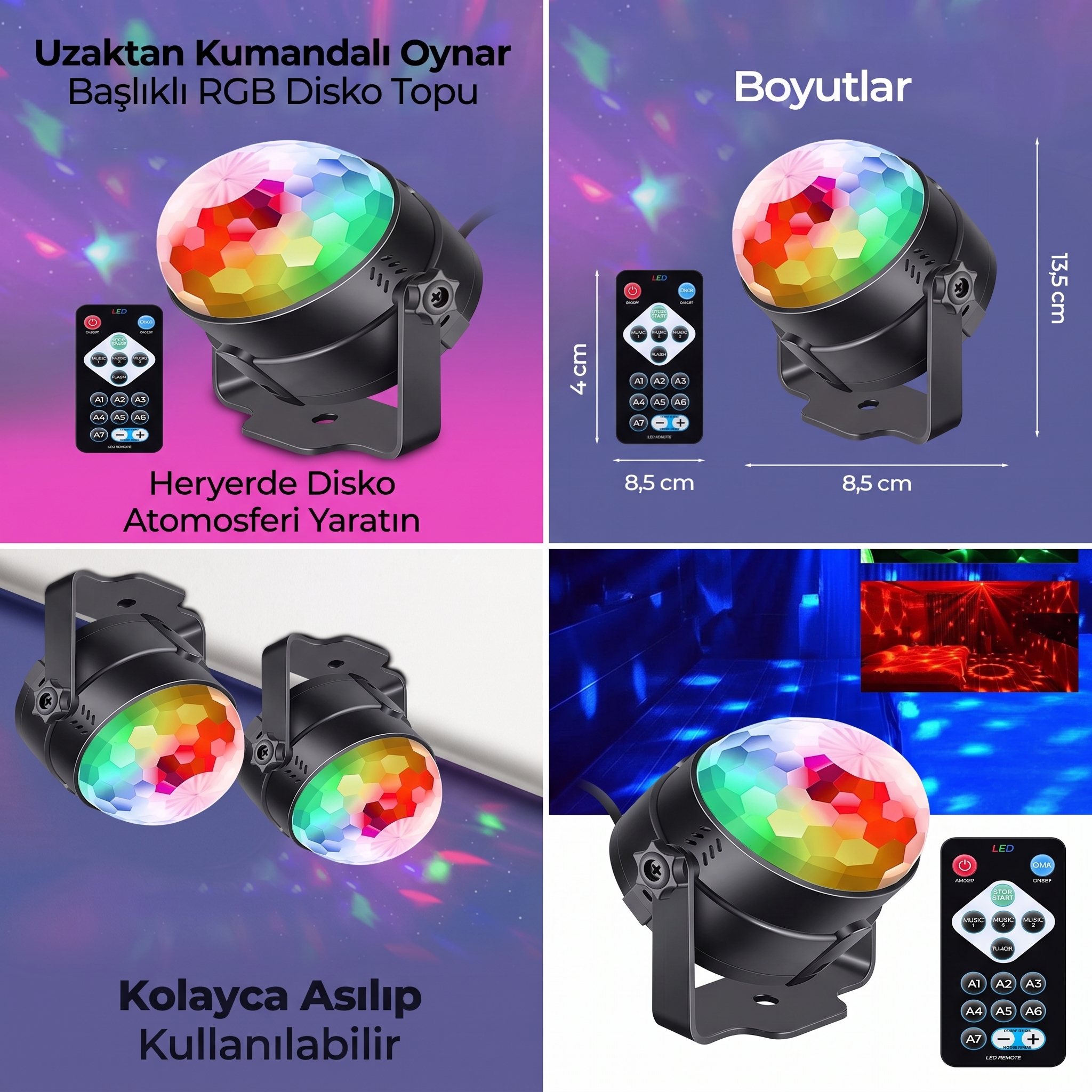 Dempower Dp-256 Oynar Başlikli Kumandali Rgb Disko Topu Ayd-Dp-256 Dempower Dp-256 Oynar Başlikli Kumandali Rgb Disko Topu (Ayd-Dp-256) - Görsel 2