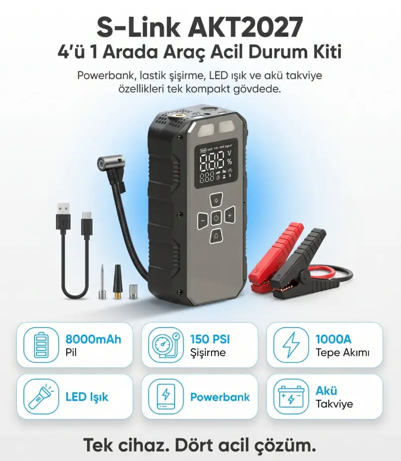 S-Link Akt 2027 Powerbank + Led Isik Koyu Gri (S-LINK-AKT-2027) - Görsel 1