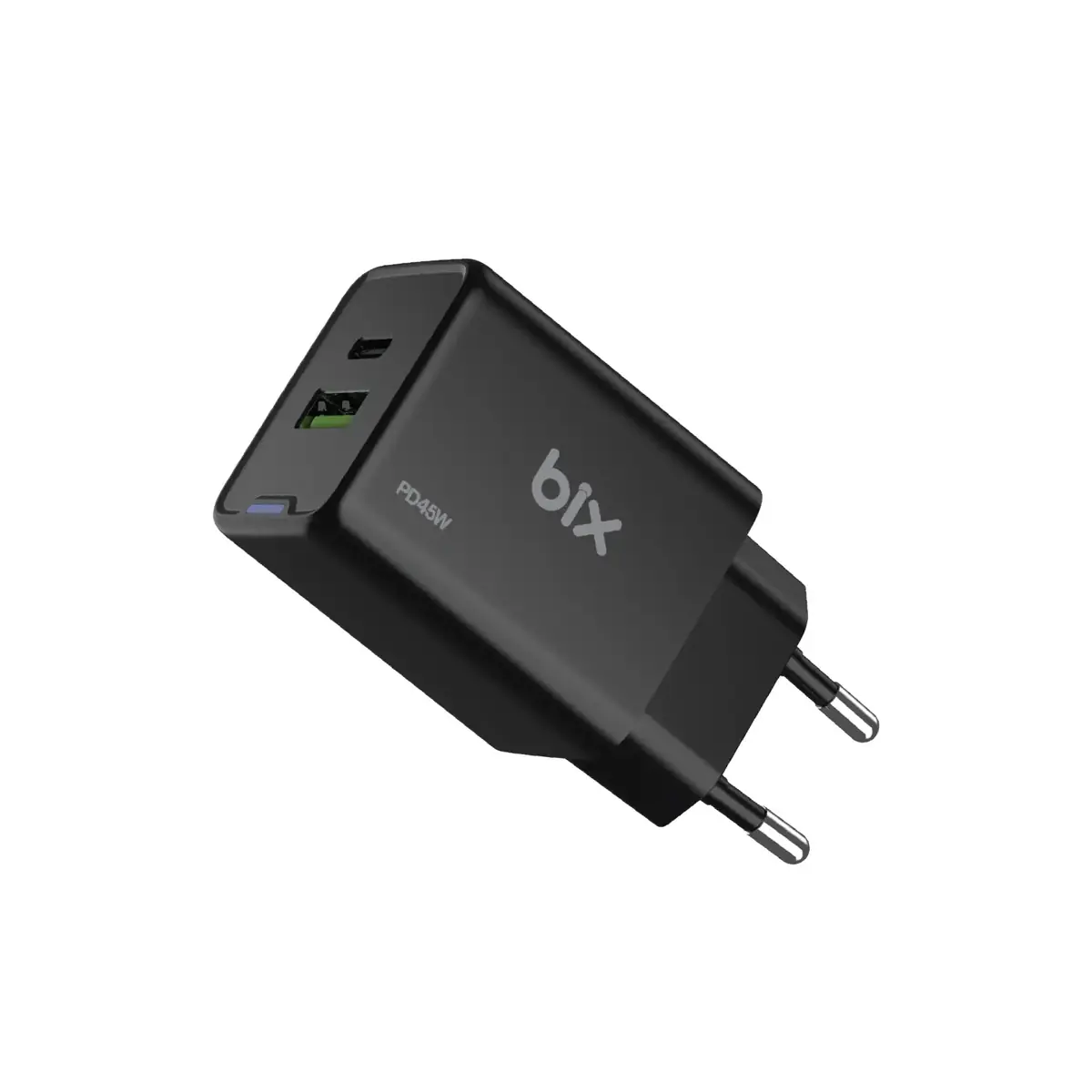 Bix Akım Korumalı Hızlı Şarj Cihazı Siyah BX2P46G GaN PD 45W Type-C ve USB-A QC 18W Çift Portlu (BX2P46G) - Görsel 2