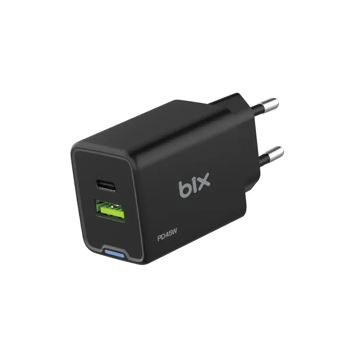 Bix Akım Korumalı Hızlı Şarj Cihazı Siyah BX2P46G GaN PD 45W Type-C ve USB-A QC 18W Çift Portlu (BX2P46G) - Görsel 3