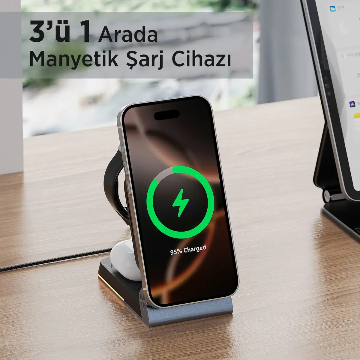 Bix BXMW5 3’ü 1 Arada 15W Akıllı Telefon TWS Kulaklık ve Akıllı Saat için Katlanabilir Manyetik Kablosuz Şarj Cihazı BXMWS Bix BXMW5 3’ü 1 Arada 15W Akıllı Telefon TWS Kulaklık ve Akıllı Saat için Katlanabilir Manyetik Kablosuz Şarj Cihazı (BXMWS) - Görsel 1