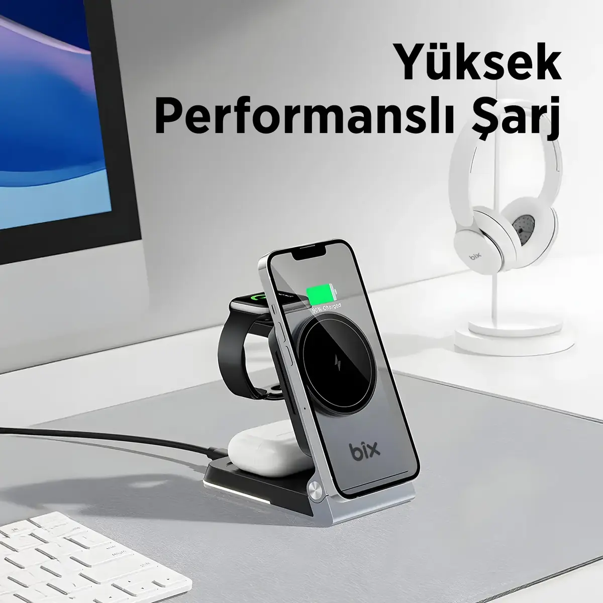 Bix BXMW5 3’ü 1 Arada 15W Akıllı Telefon TWS Kulaklık ve Akıllı Saat için Katlanabilir Manyetik Kablosuz Şarj Cihazı BXMWS Bix BXMW5 3’ü 1 Arada 15W Akıllı Telefon TWS Kulaklık ve Akıllı Saat için Katlanabilir Manyetik Kablosuz Şarj Cihazı (BXMWS) - Görsel 4