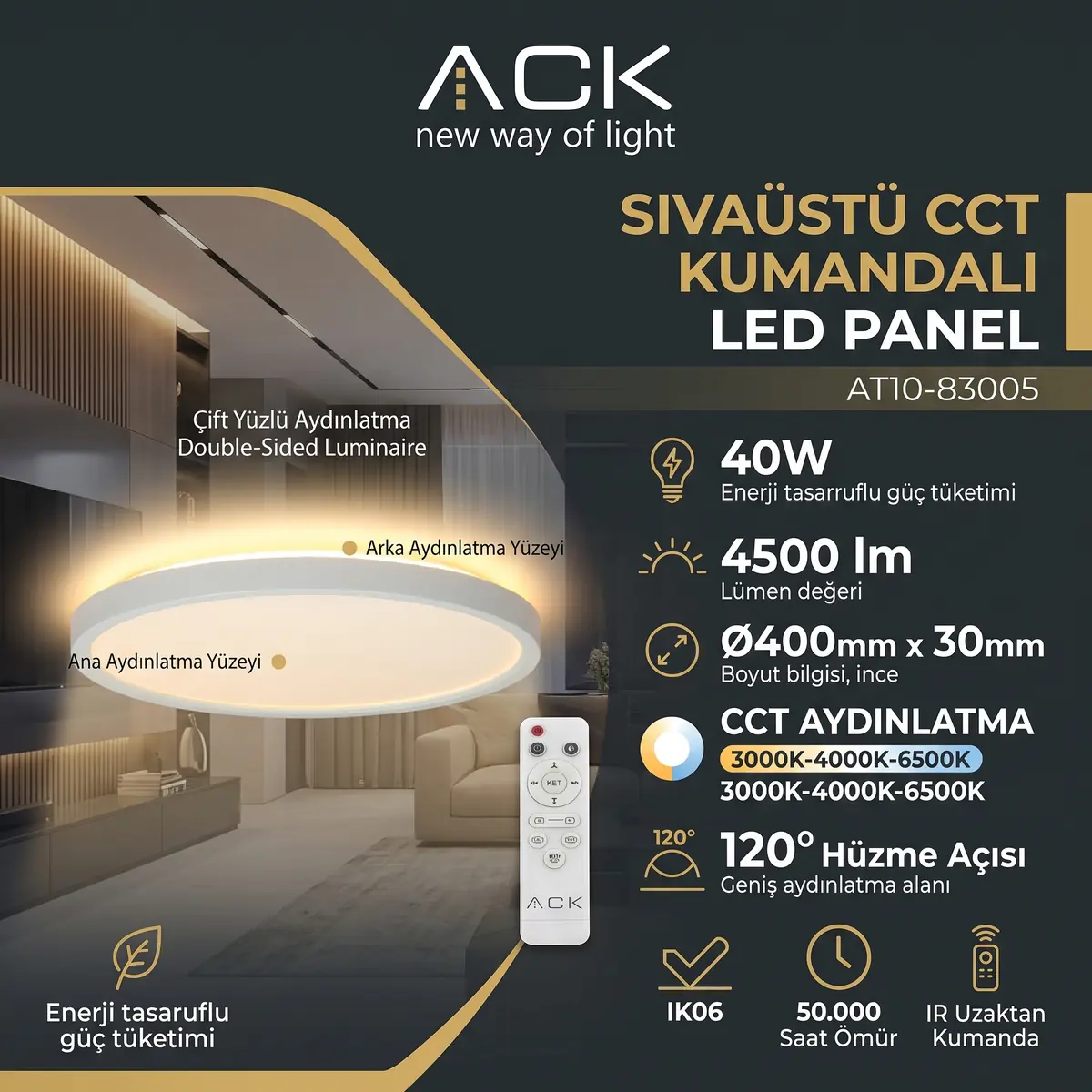 ACK AT10-83005 Çift Yüzlü Yuvarlak Beyaz Panel Cct 40W AT10-83005 ACK AT10-83005 Çift Yüzlü Yuvarlak Beyaz Panel Cct 40W (AT10-83005) - Görsel 1